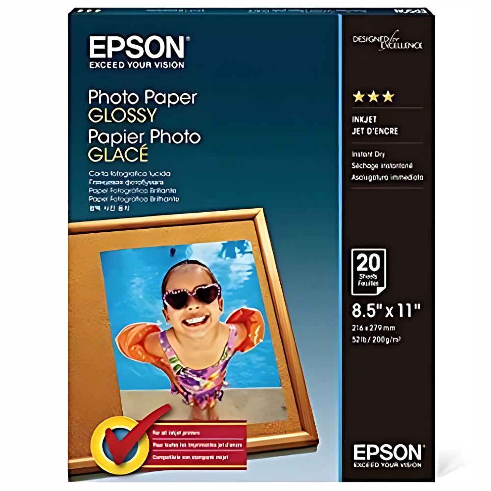 Papel Fotografico Epson Brillante sin Borde de 8.5" x 11" caja de 20 Hojas S041141