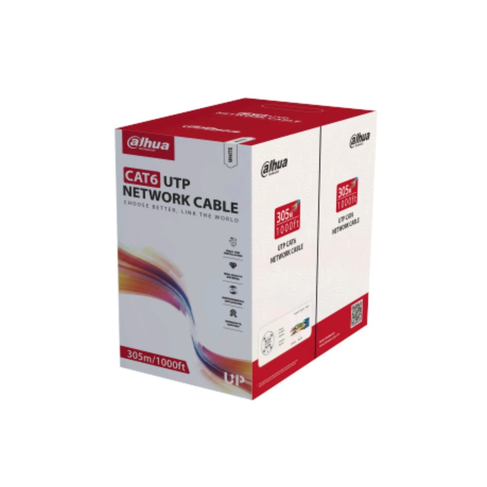 Cable UTP Dahua Cat6 100% Cobre Certificado CE CPR ECA PoE Larga Distancia Flame Rollo 305 Metros DH-PFM920I-6UN-C-white