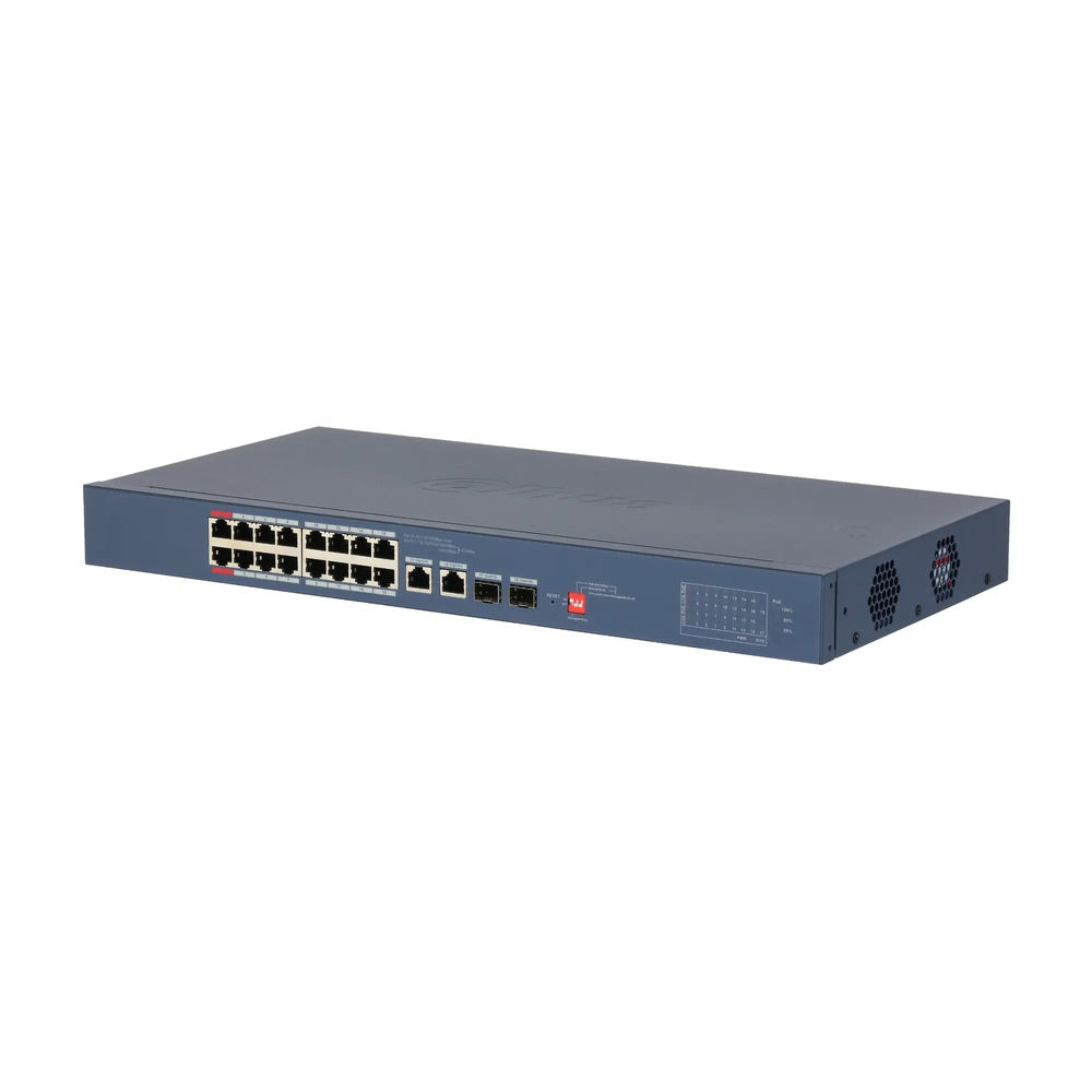 Switch Administrable Dahua 18 Puertos 10/100Mbps PoE 135Watts hasta 250m Watchdog 2xUplink Gigabit DH-CS4218-16ET-135-V2