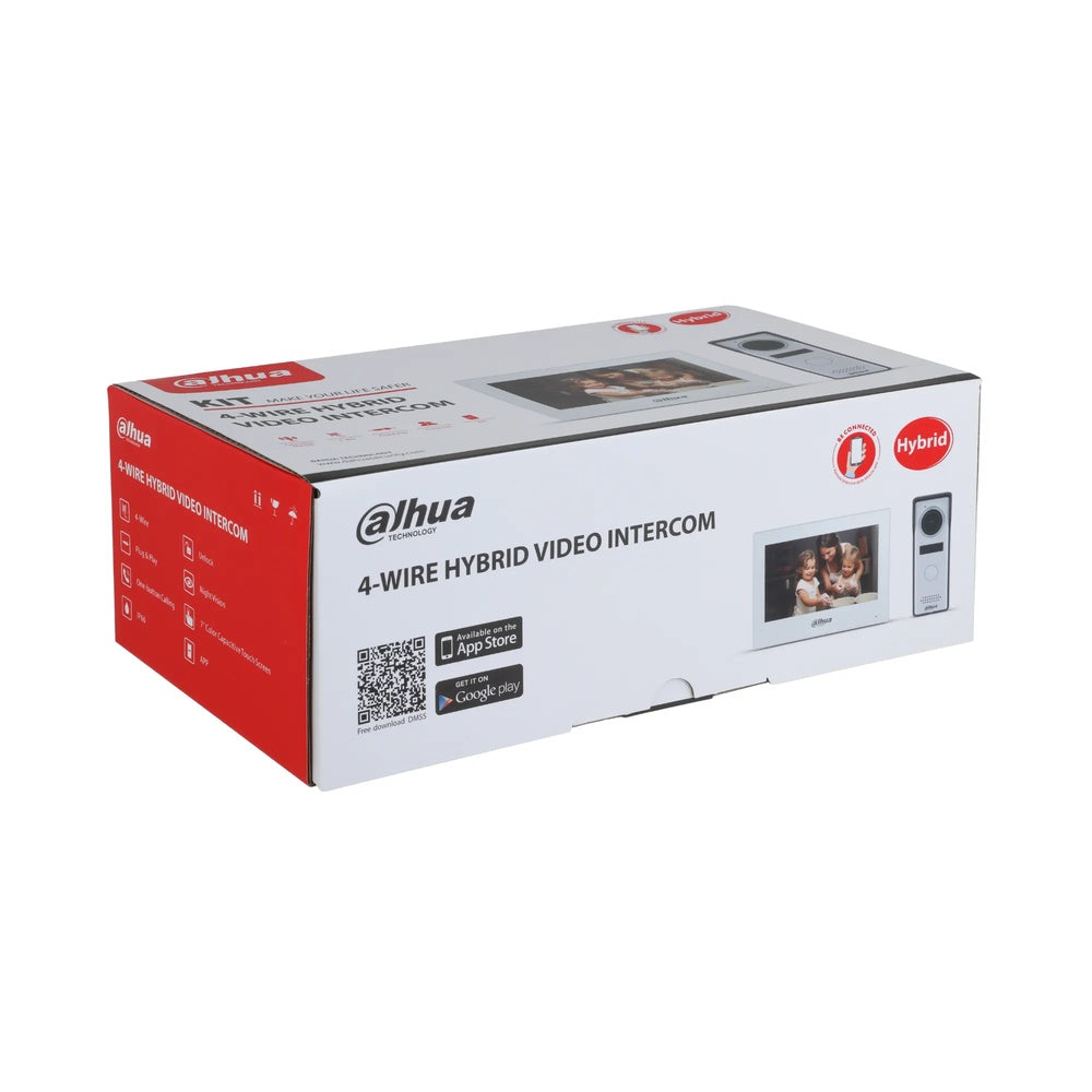 Kit de Video Portero Dahua Hibrido 1.3MP VTH Monitor 7" WiFi Alarma 6I/1O PoE IP66 Montaje en Superficie DHI-KTH01