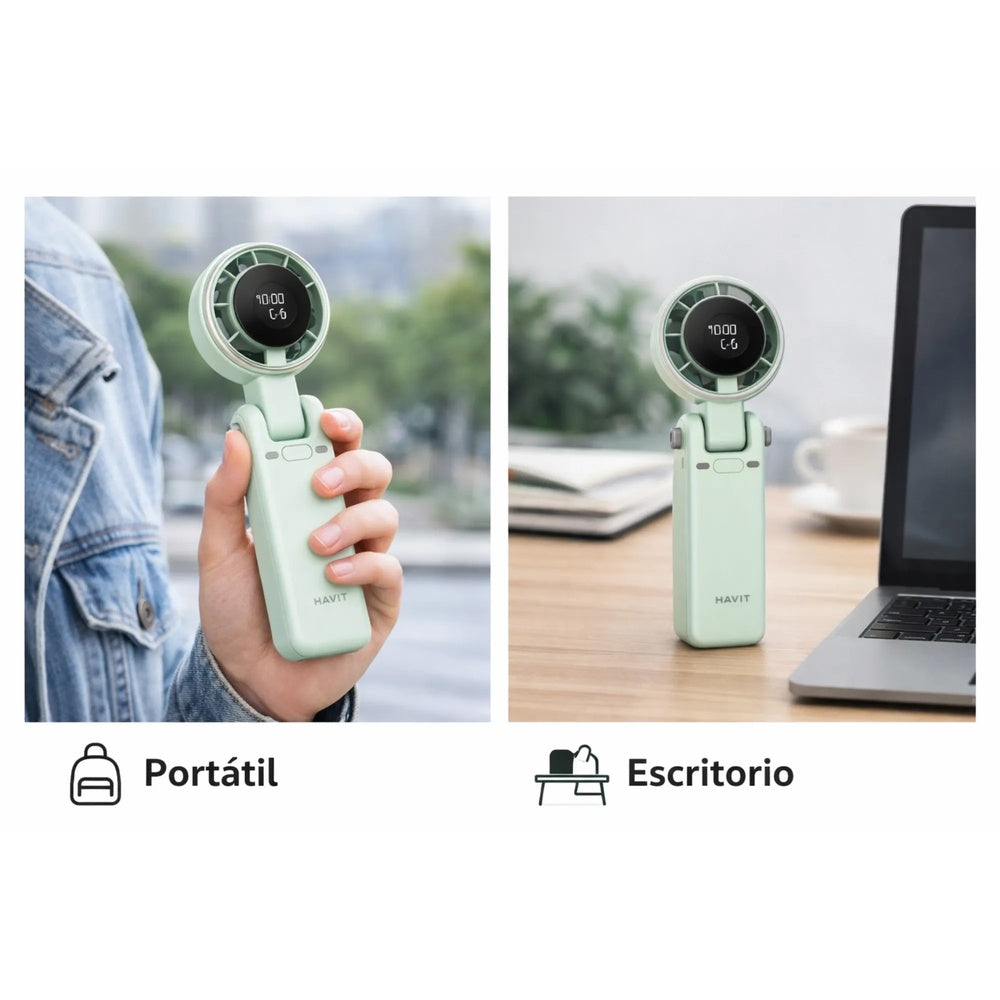 Mini Ventilador Portatil Havit Motor 13500RPM 5 Niveles de Velocidad Ajustable Pantalla LED Digital HF607-GR