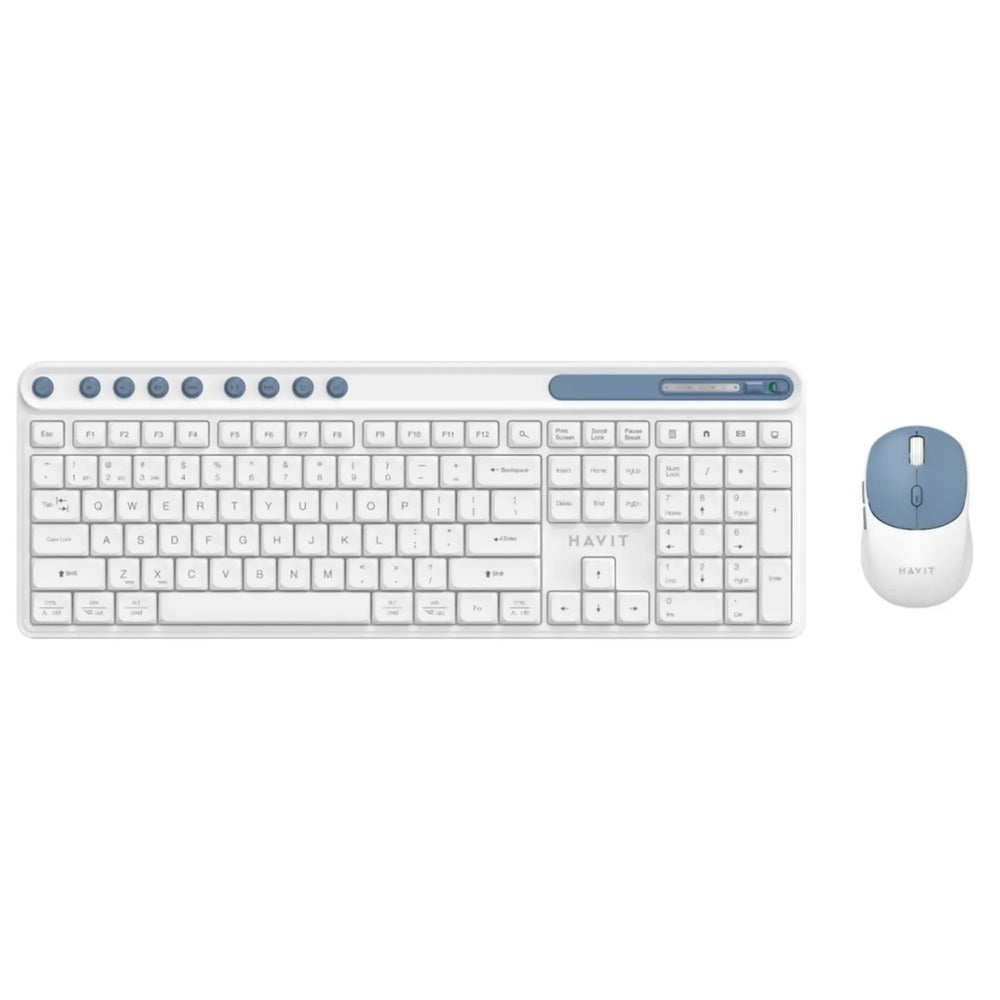 Combo Teclado+Mouse Havit Inalambrico Conexion Dual 2.4GHz y BY v5.1 Alcance 10m Mouse 6 Botones 1600DPI KB271WB-WHB