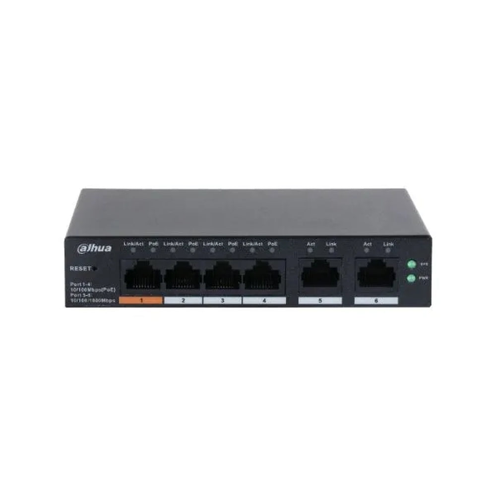 Switch Administrable Dahua 4xPoE 10/100Mbps Watchdog 250m 60Watts 2xRJ45 Gigabit Metalico DH-CS4006-4ET-60