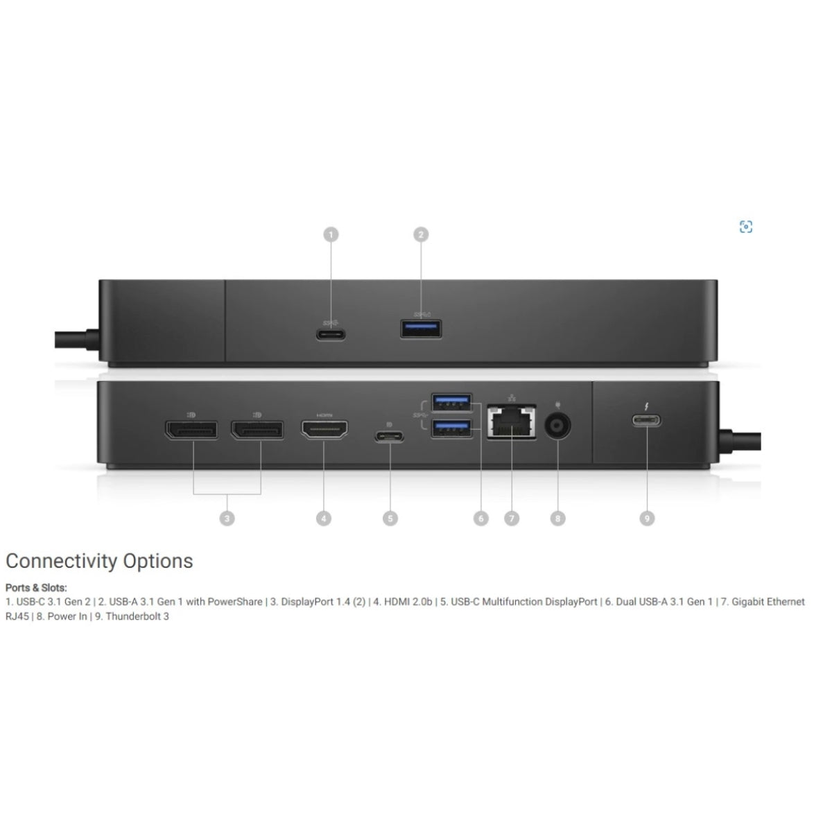 Docking Station Dell USB-C 130W Expande hasta 3 Monitores WD19TBS