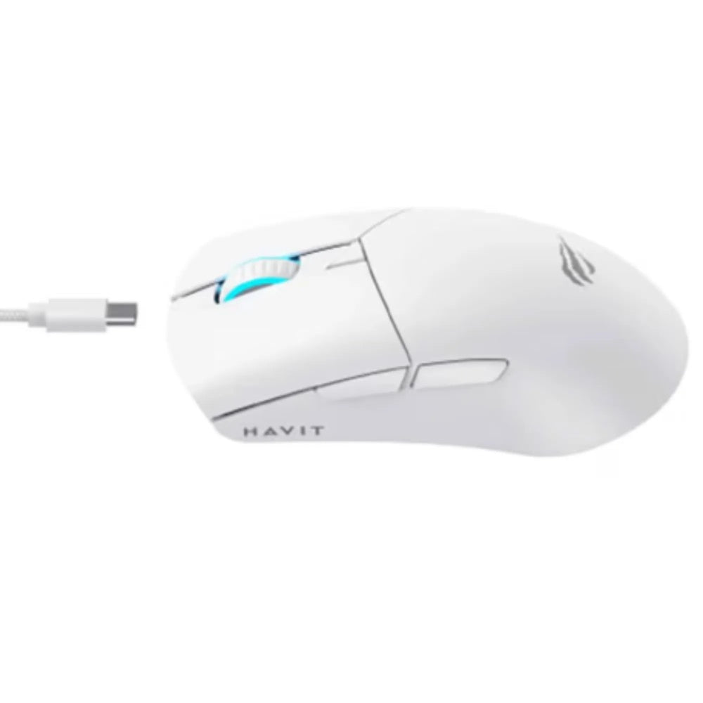Mouse Havit Gamer Ajustable a 8000DPI Triple Conexion Cableado 2.4GHz y BT v5.0 Bateria Recargable 400mAh MS1038WB-WH