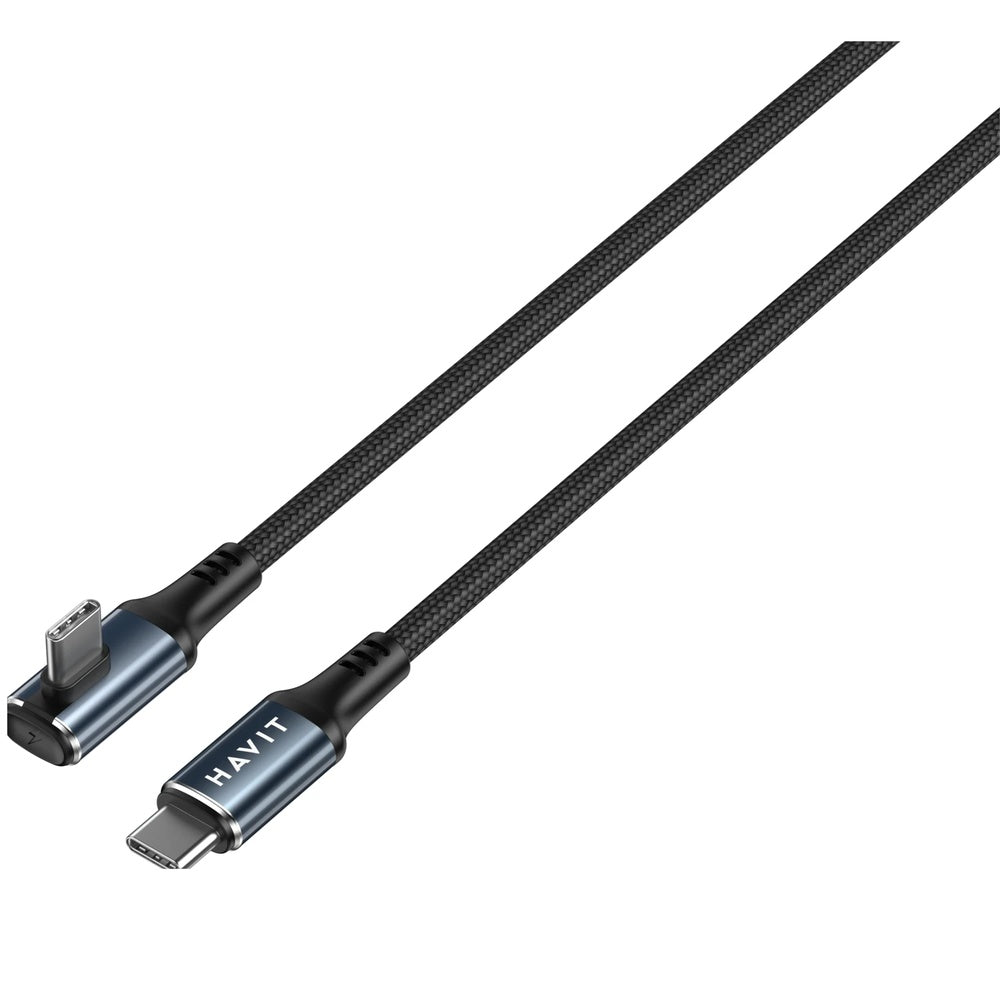 Cable Havit PD60W USB-C a USB-C Carga y Transfiere Datos Diseño Angulo 90° Largo 2m con Nylon Trenzado CB6313-BKBL