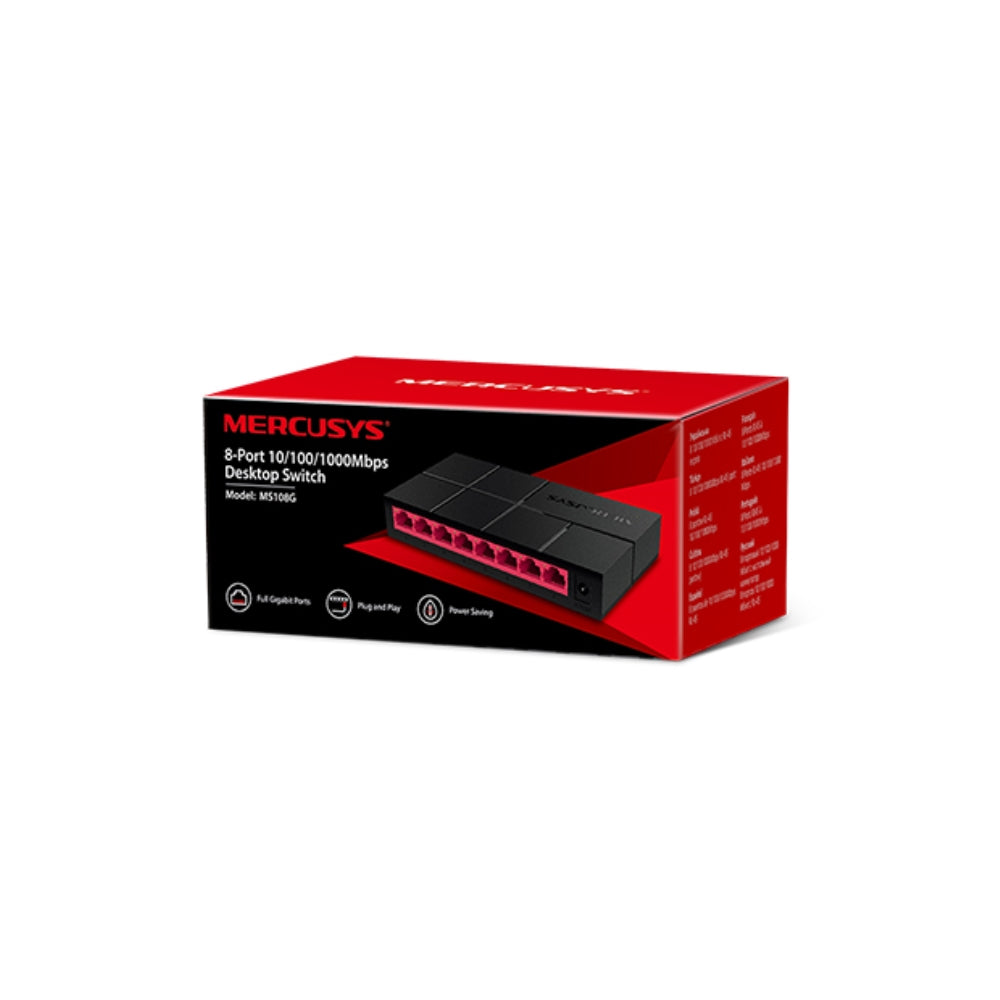 Switch Mercusys 8 Puertos 10/100/1000Mbps Para Escritorio o Montarlo en Pared Plug and Play MS108G