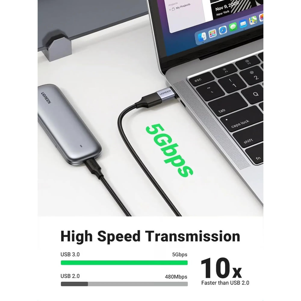 Adaptador Ugreen USB-C OTG Velocidad 5Gbps Compatibilidad Universal Carcasa de Aluminio Incluye Correa Antiperdida 50283