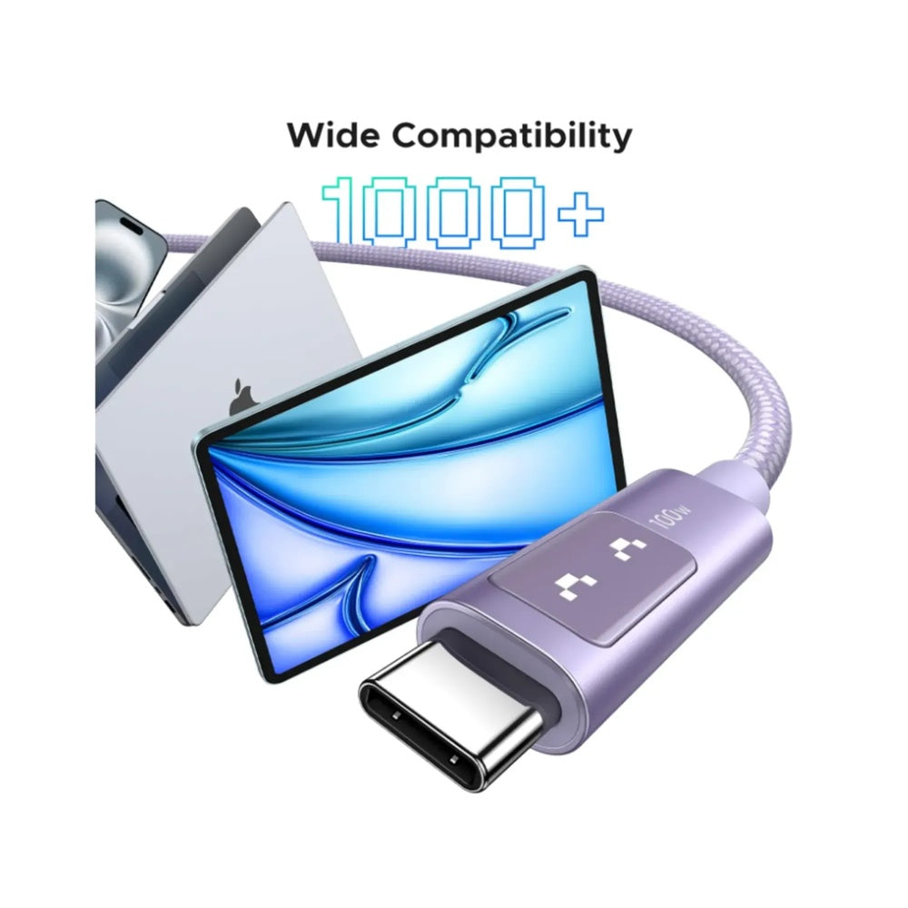 Cable Ugreen Robot USB-C a USB-C 100W Longitud 1m Transferencia de Datos Pantalla LED con Expresion color Lila 35501
