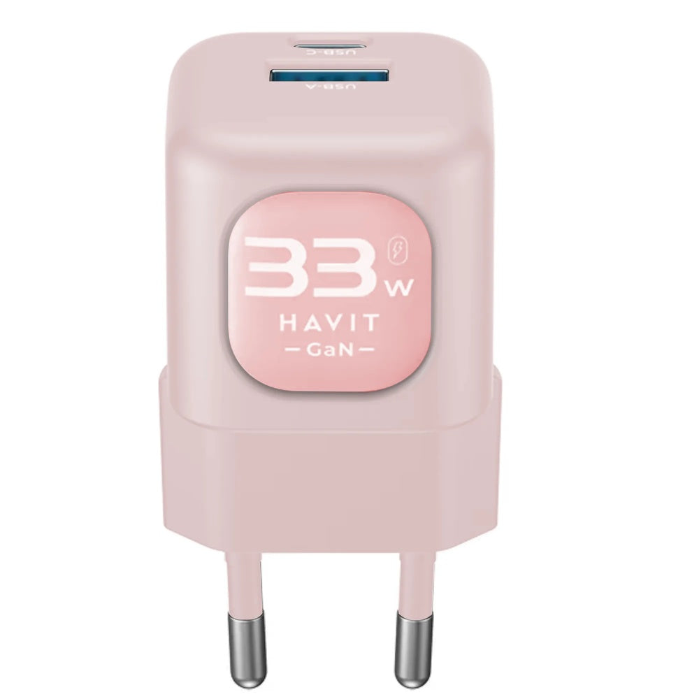 Cargador Havit 33W Doble Salida 1xUSB-A y 1xUSB-C color Rosado UC230 EU-P