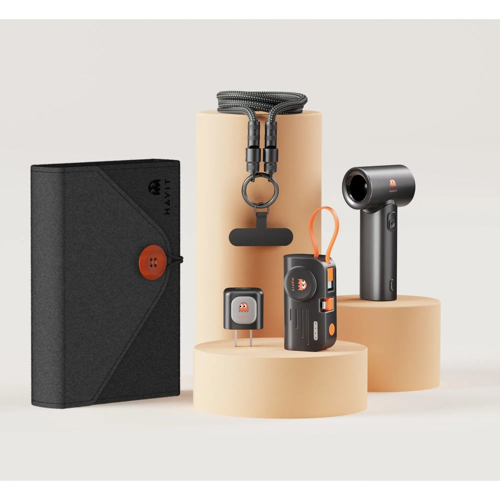 Kit para Viajeros Completo Havit Cargador PD20W + Power Bank 5.000mAh + Cable USB-C a USB-C + Ventilador 5W STK011 US-BK