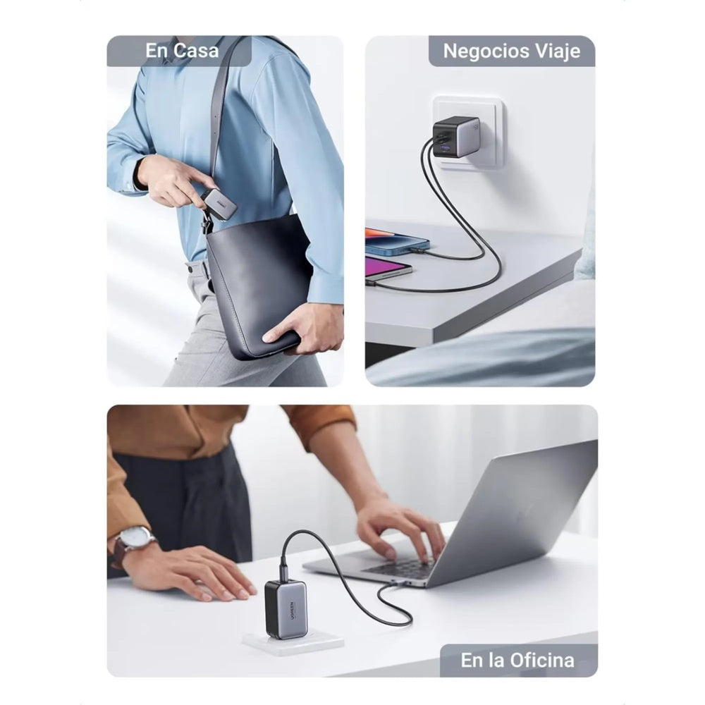 Cargador Ugreen 65W Nexode S GaN Puertos 1xUSB-A 2xUSB-C 3 Cargas en Simultaneo 45223