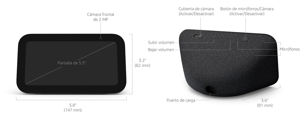 Asistente Virtual Amazon Echo Show 5 3ra Gen Pantalla Tactil 5.5" 960x480Pixeles Camara Frontal 2MP WiFi Doble Banda color Blanco H97N6S-WH