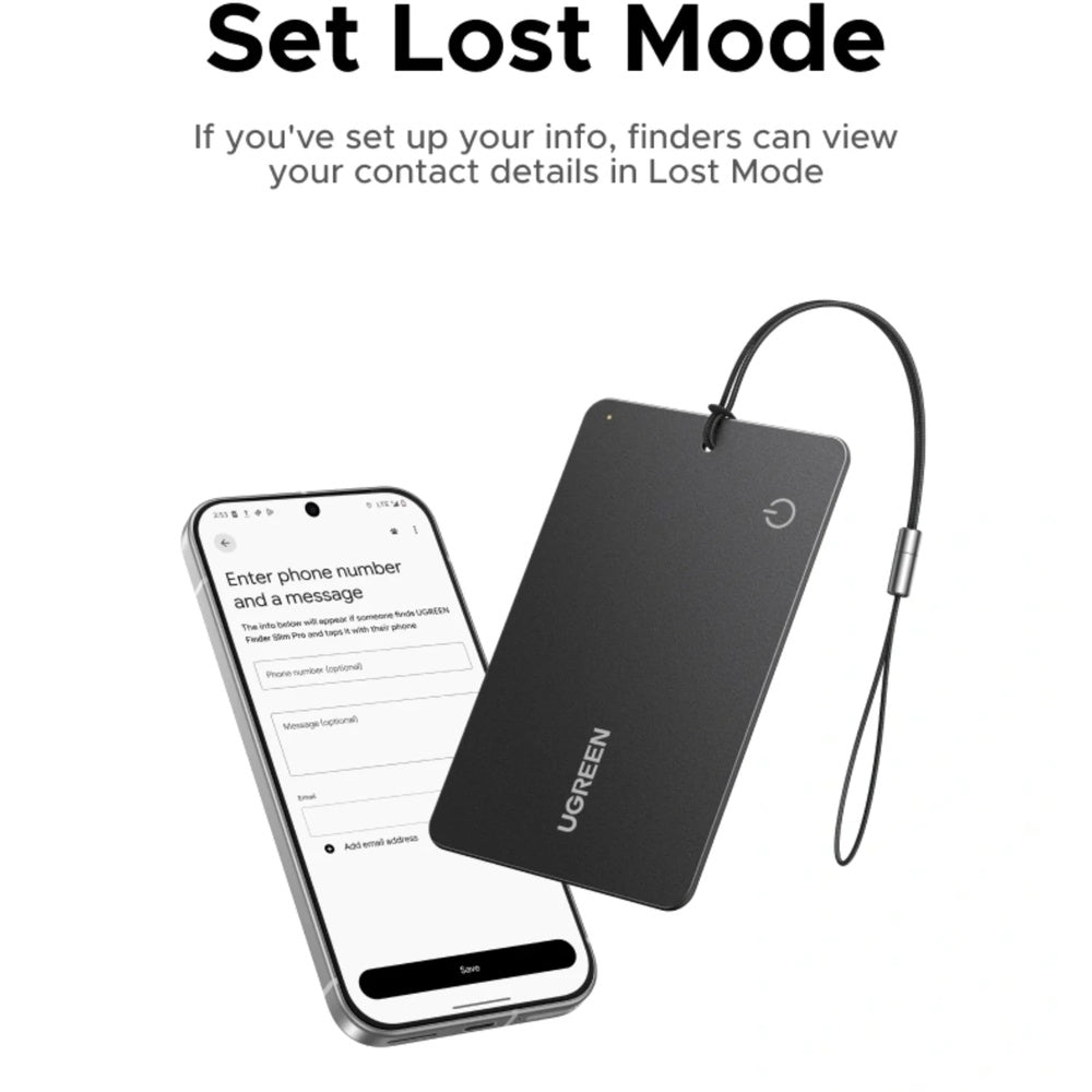 Buscador Localizador Ugreen Fine Track Slim Duo Android+Apple Bateria 5años Alerta Sonora Resistencia IP68 45298