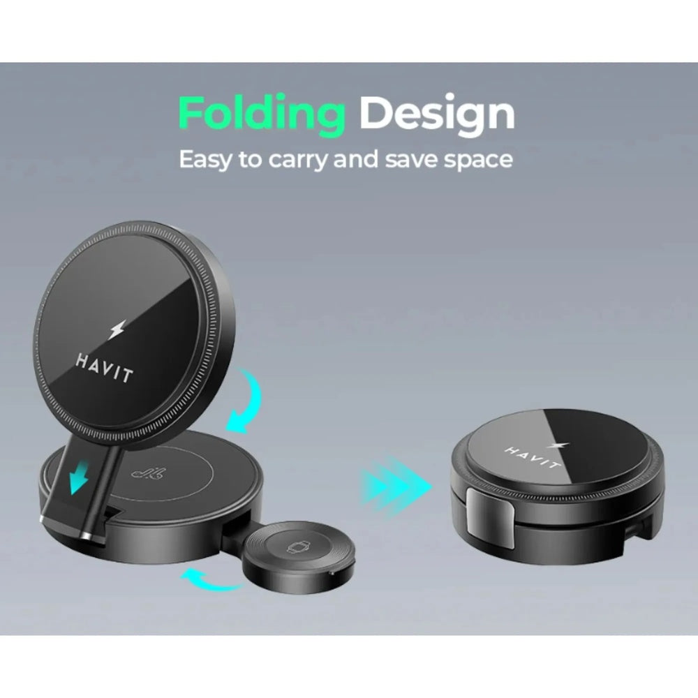 Estacion de Carga 3en1 Havit Plegable 15W Carga Rapida y Eficiente Auriculares 5W Diseño Premium y Compacto W3100