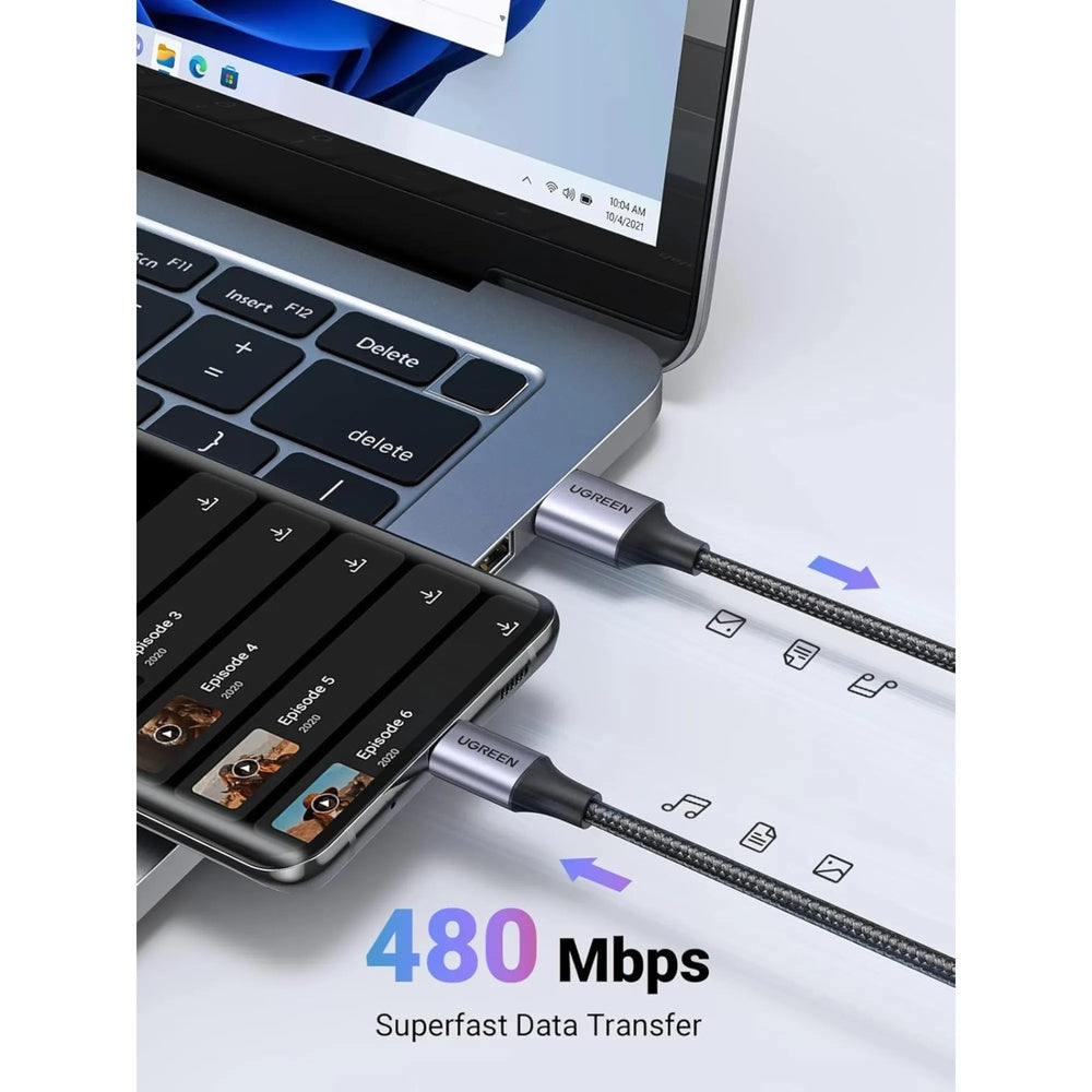 Cable Ugreen USB-C a USB-A 18W Conectores de Aleacion de Aluminio Transferencia de Datos Nylon Ultra Resistente 60126