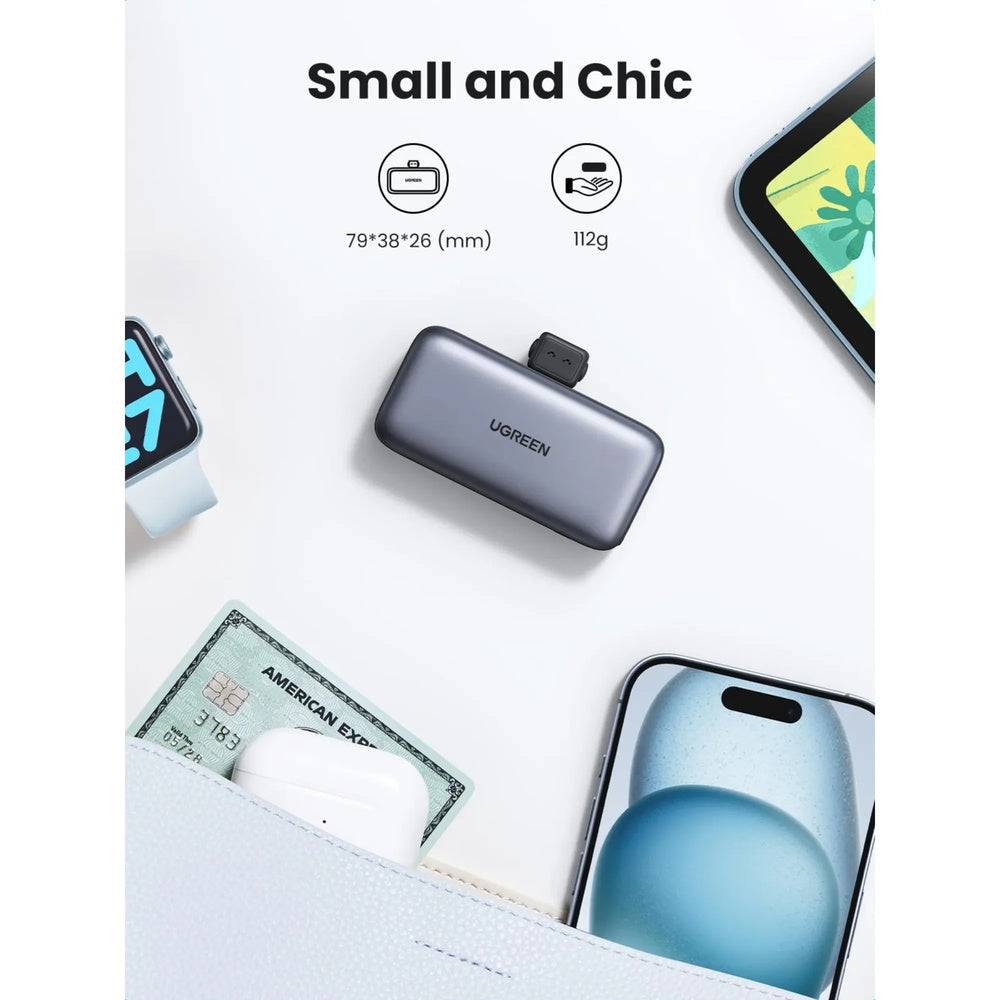 Mini Power Bank Ugreen 5000mAh 22.5W Conector USB-C Soporte Plegable Incorporado Incluye Cable USB-C a USB-C 35338