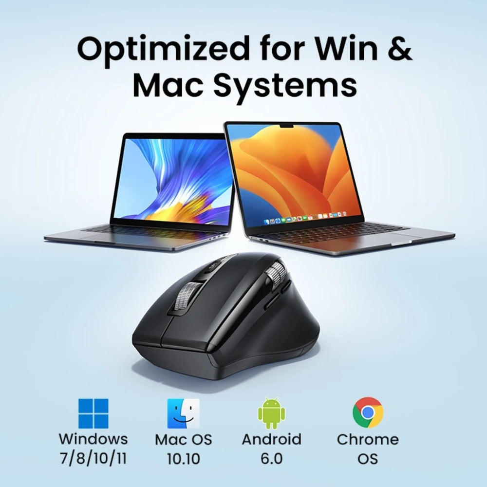 Mouse Ugreen Ergonomico Multimodo hasta 5000DPI Conexion 2.4GHz y BT Conecta hasta 3 Equipos Doble Sistema Scroll 45792