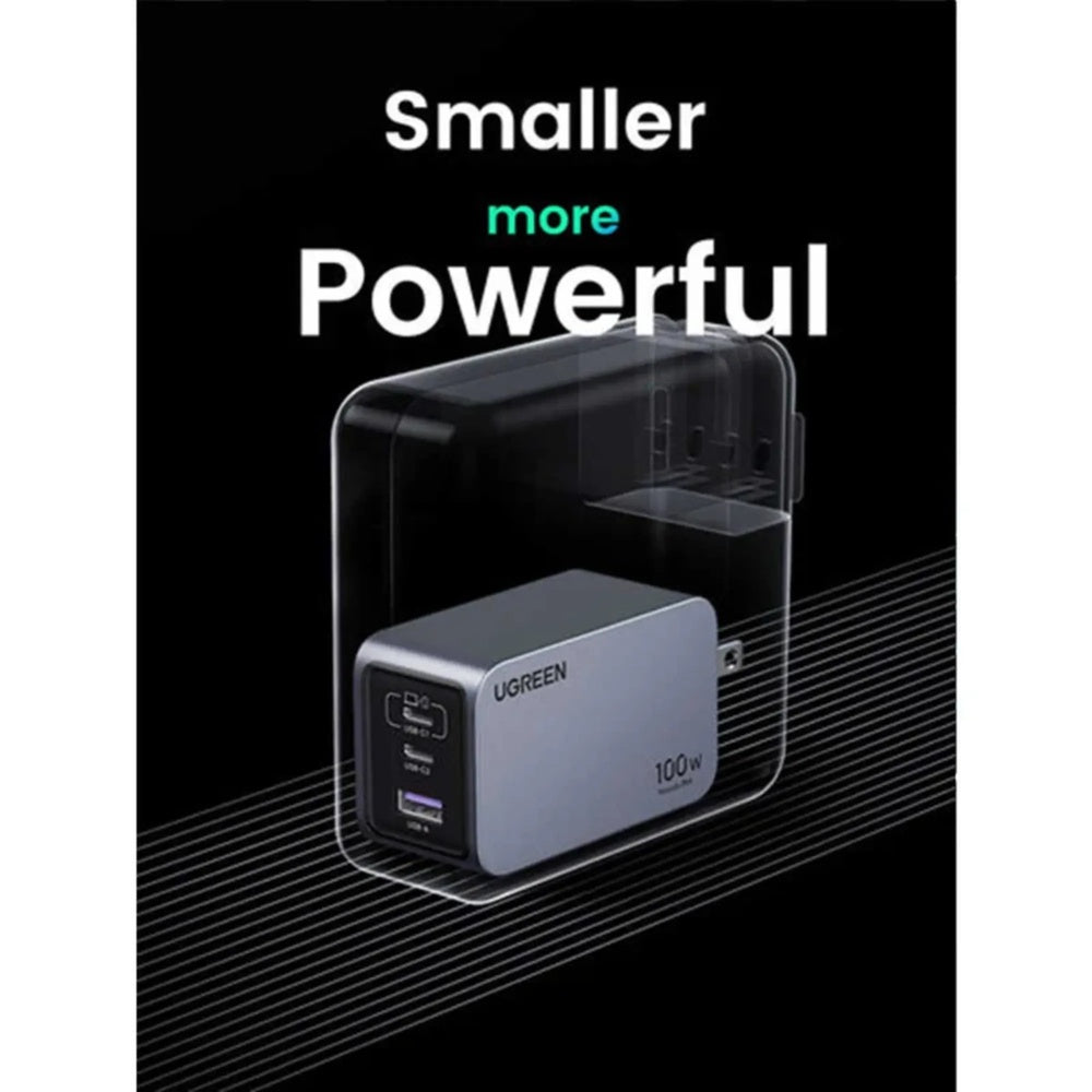 Cargador Ugreen Nexode Pro 100W GaN Carga Simultaneo 3 Equipos 2xUSB-C 1xUSB-A Proteccion Thermalguard 25873
