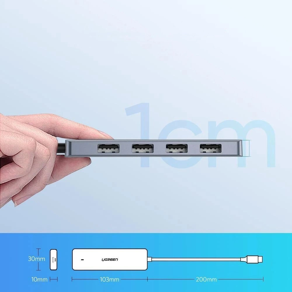 Hub USB-C Ugreen 4 USB-A 3.0 y 1 USB-C solo para Datos Longitud del Cable 15cm 70336