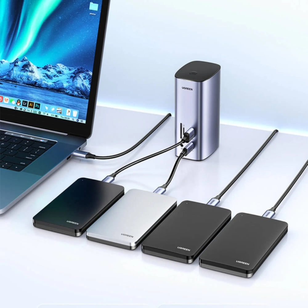 Hub Ugreen Multipuertos 12en1 Conexion USB-C Expande 3 o 4 Monitores WIN MAC PD 100W Transferencia 10Gbps Aluminio 90325