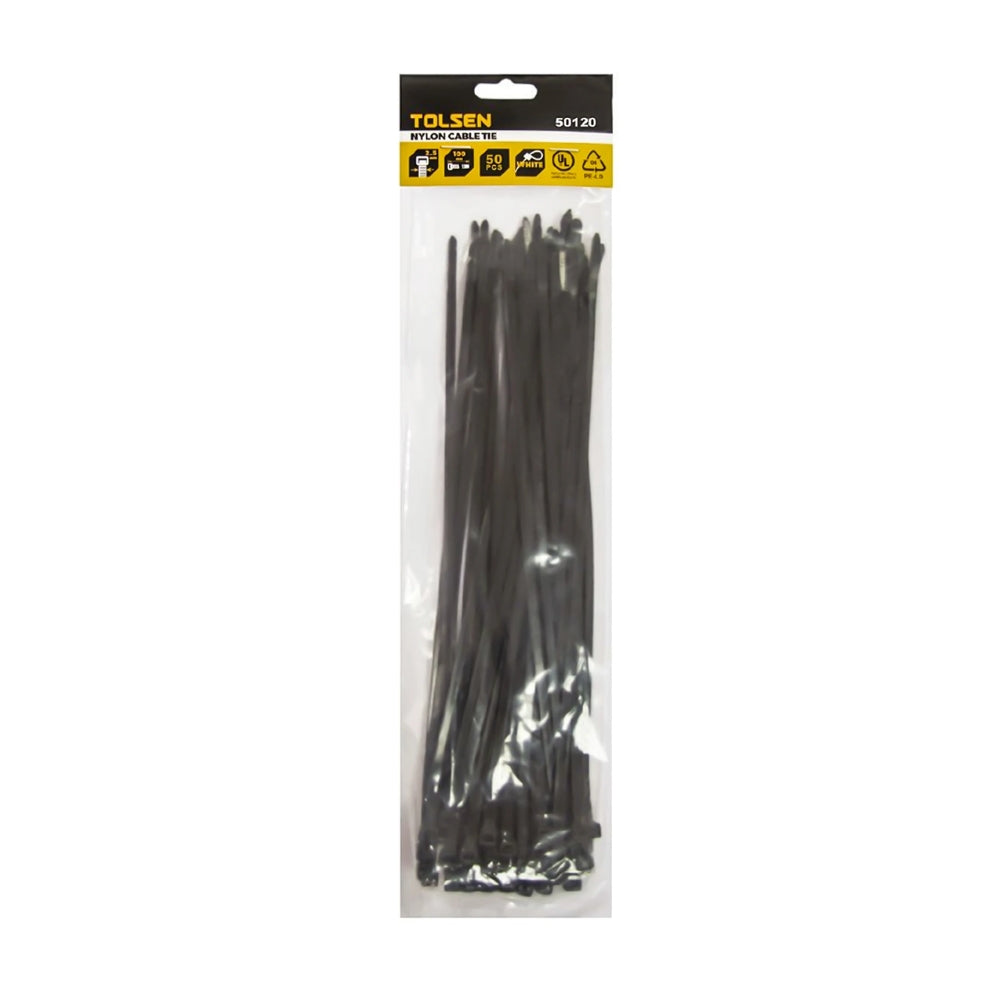 Bolsa de 100 Precintos de Seguridad Tolsen de 4.8mm x 30cm color Negro 50120