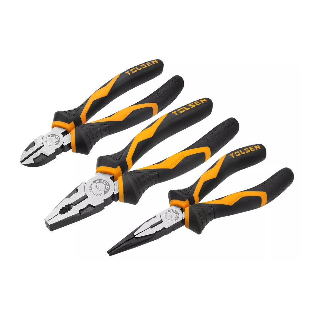 Set de 3 Alicates Tolsen Combinado de 7" Corte de 6" y Punta Larga de 6" Material CRV 10410
