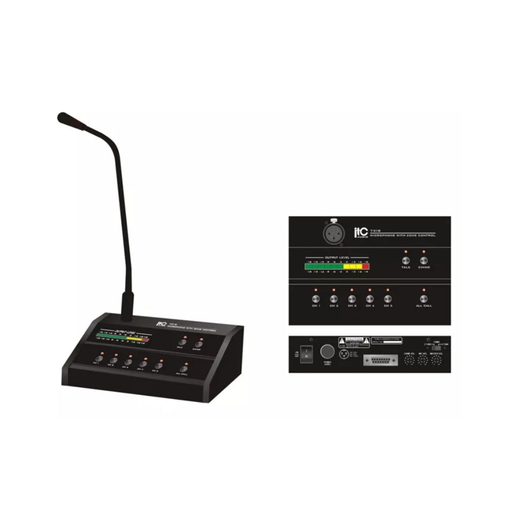Microfono ITC Selector de 5 Zonas tipo Condensador Compatible con TI-240S Sensibilidad -50dB T-318