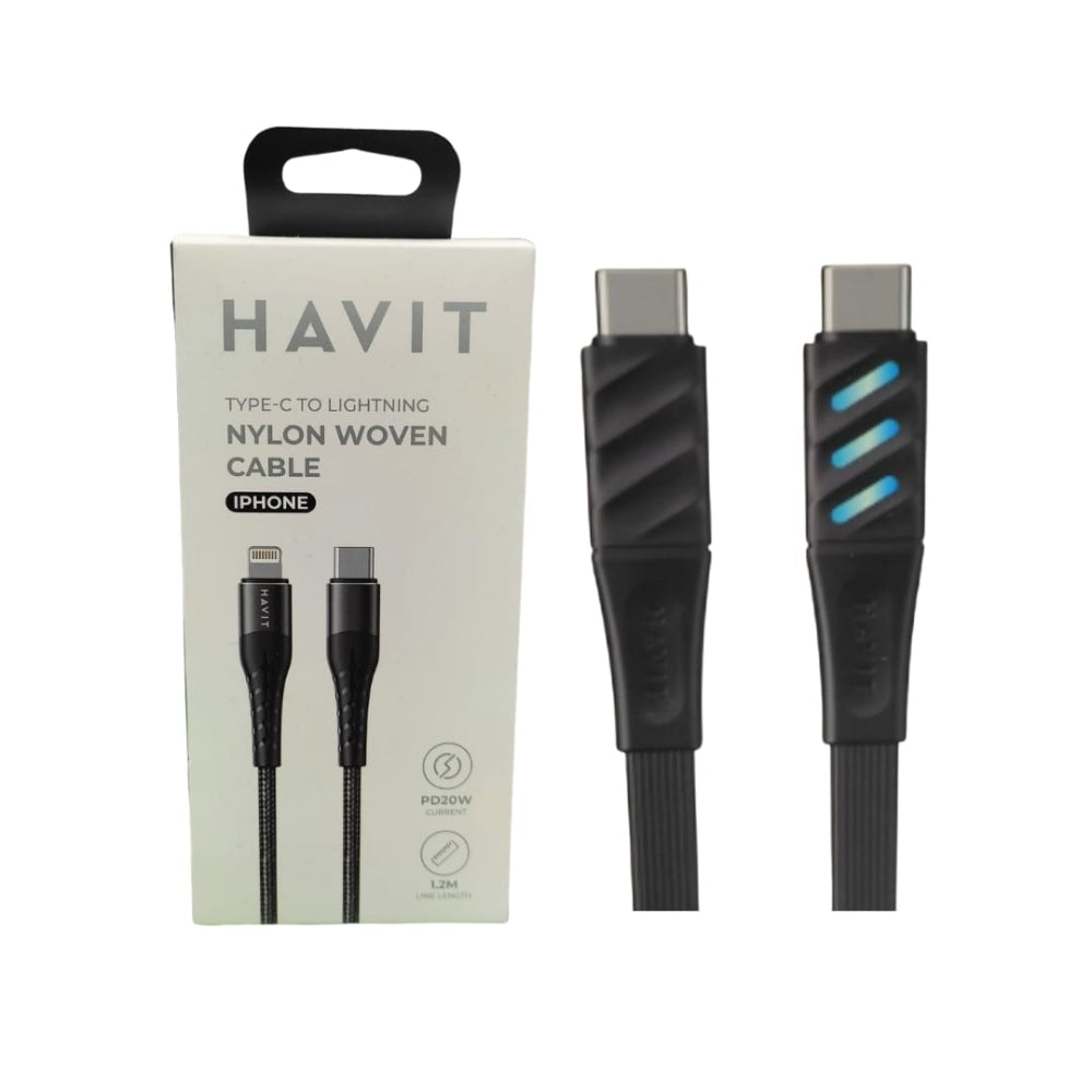 Cable Havit USB-C a USB-C PD60Watts Longitud 1 Metro con Luces LED CB6254