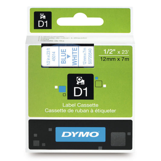 Cinta Dymo D1 Labelmanager Standard Azul fondo Blanco 12mm x 7m 45014