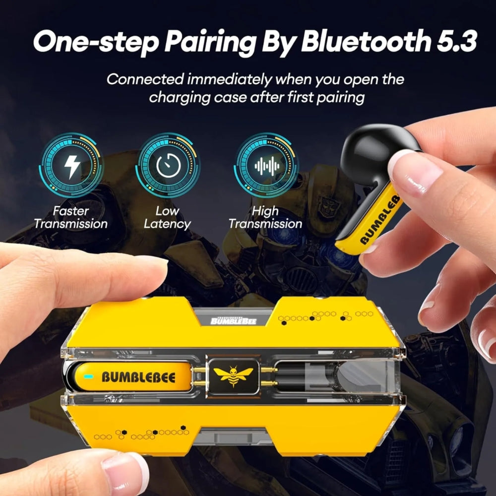 Auriculares Inalambricos Transformers Bumblebee Sonido HiFi Dual BT v5.3 Alcance 10 metros Bateria hasta 5 Horas Baja Latencia con Aislamiento de Sonido Puerto USB-C TF-T01-YW