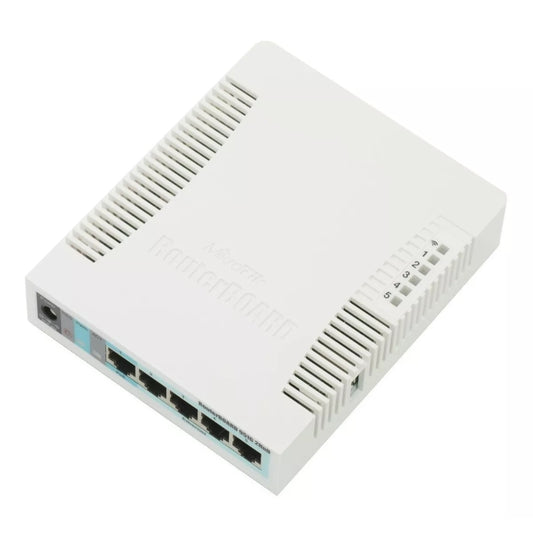 Access Point Mikrotik SoHo Alta Potencia 2.4GHz Antena Integrada 2.5dBi Norma 802.11B/G/N + 5 Ethernet Gigabit 1xUSB 2.0 Licencia Nivel 4 RB951G-2HnD