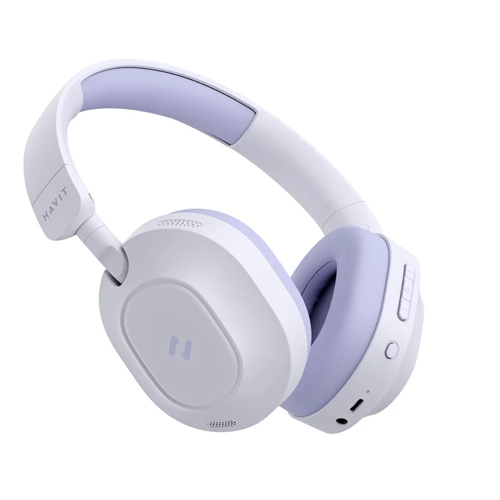 Audifonos Havit Inalambricos HI-Res Cancelacion de Ruido Activa Autonomia hasta 80 Horas Plegables Conexion a 2 Dispositivos en Simultaneo Puerto USB-C color Purpura H668BT-PRP