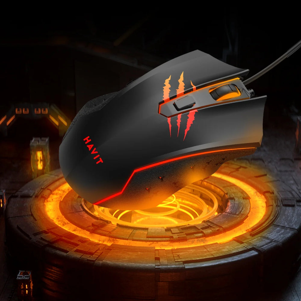 Mouse Havit Gamer Cable USB-A Resolucion hasta 2400 DPI de 6 Botones Diseño Ergenomico color Negro MS1027