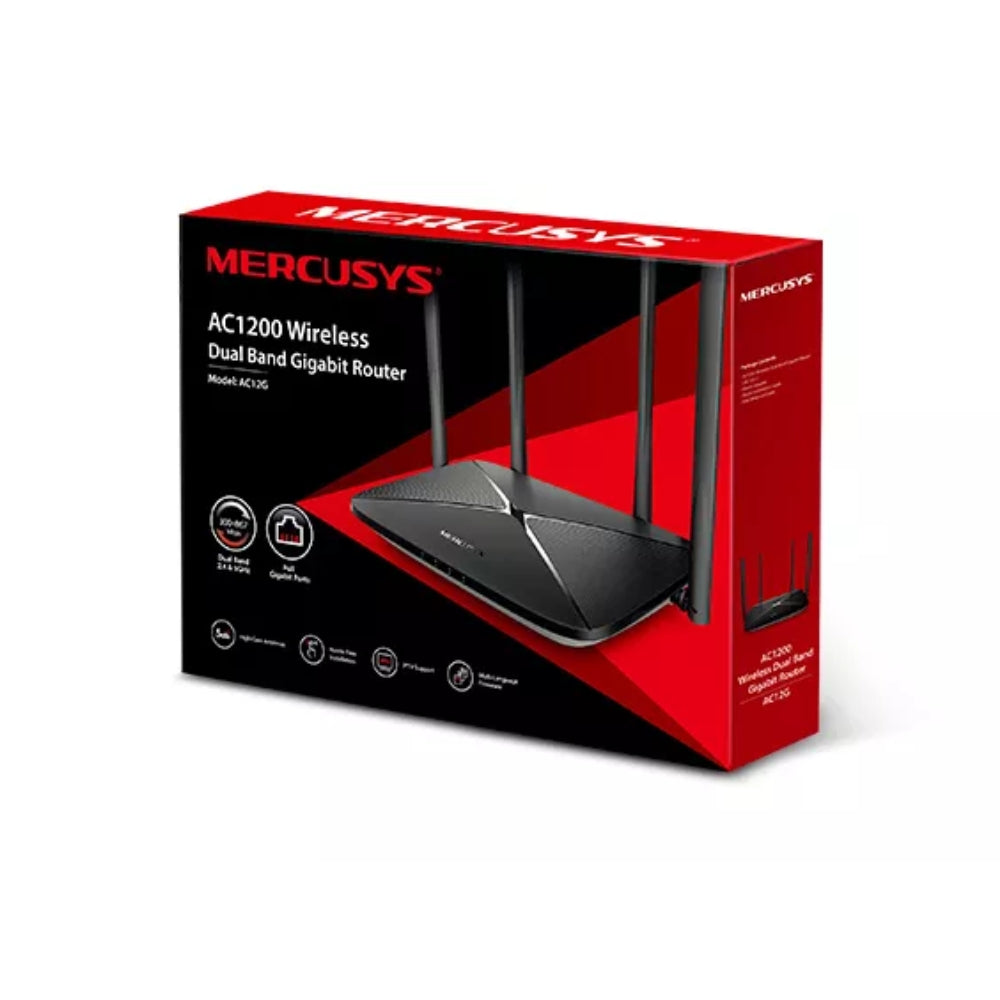 Router Mercusys Inalambrico AC1200 867Mbps 5.0GHz 300Mbps 2.4GHz 4 Puertos Gigabit 4 Antenas Fijas MIMO 2x2 AC12G