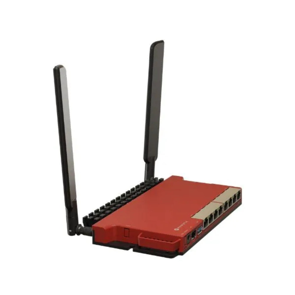 Router Board Mikrotik 8 Puertos Gigabit + 1 Puerto SFP 2.5G WiFi6 Soporte PoE In/Out CPU Dual Core 800MHz RAM 512MB 2 Antenas Externas Licencia Nivel 5 Rackeable L009UiGS-2HaxD-IN