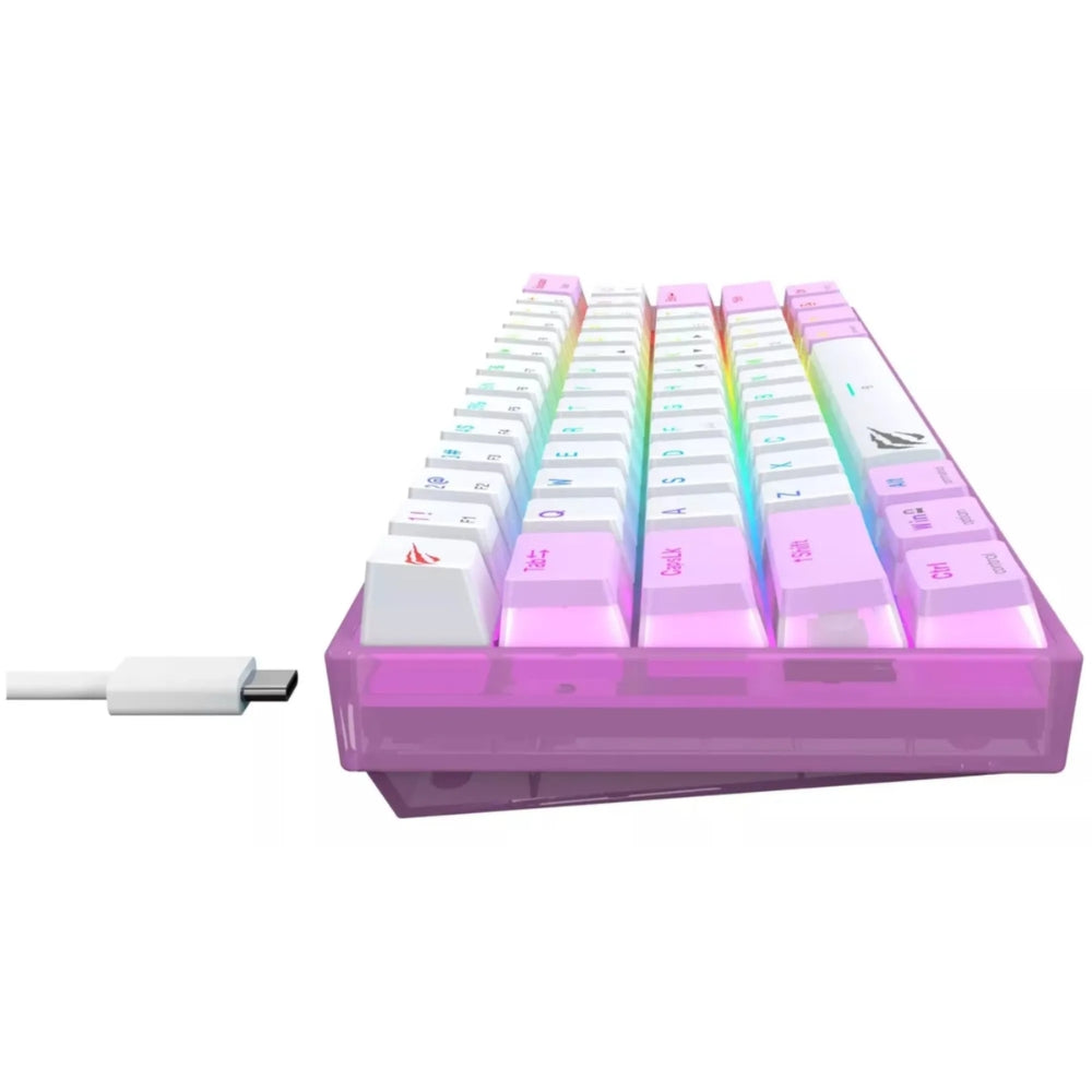 Teclado Havit Gamer RGB de 61 Teclas Conexion USB desmontable color Purpura+Blanco KB877L-PRWH
