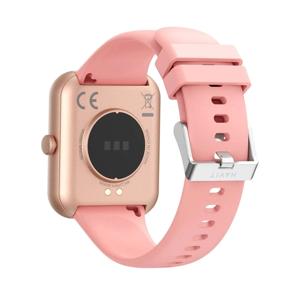 Reloj Havit Smartwatch con Asistente de Voz y Llamadas Monitoreo de Salud Sensor de Temperatura Resistente al Agua IP67 color Rosado M9034-P