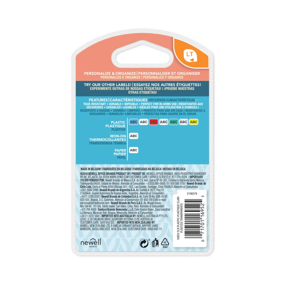 Cinta Dymo Letratag Plastico texto Negro fondo Transparente 12mm x 4m 16952