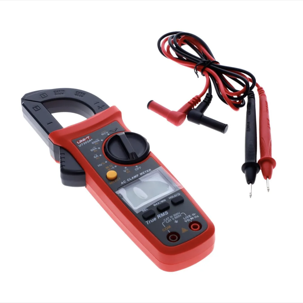 Pinza Amperimetrica Digital Uni-t hasta 600A 600VAC Resistencia Capacitancia UT202A+