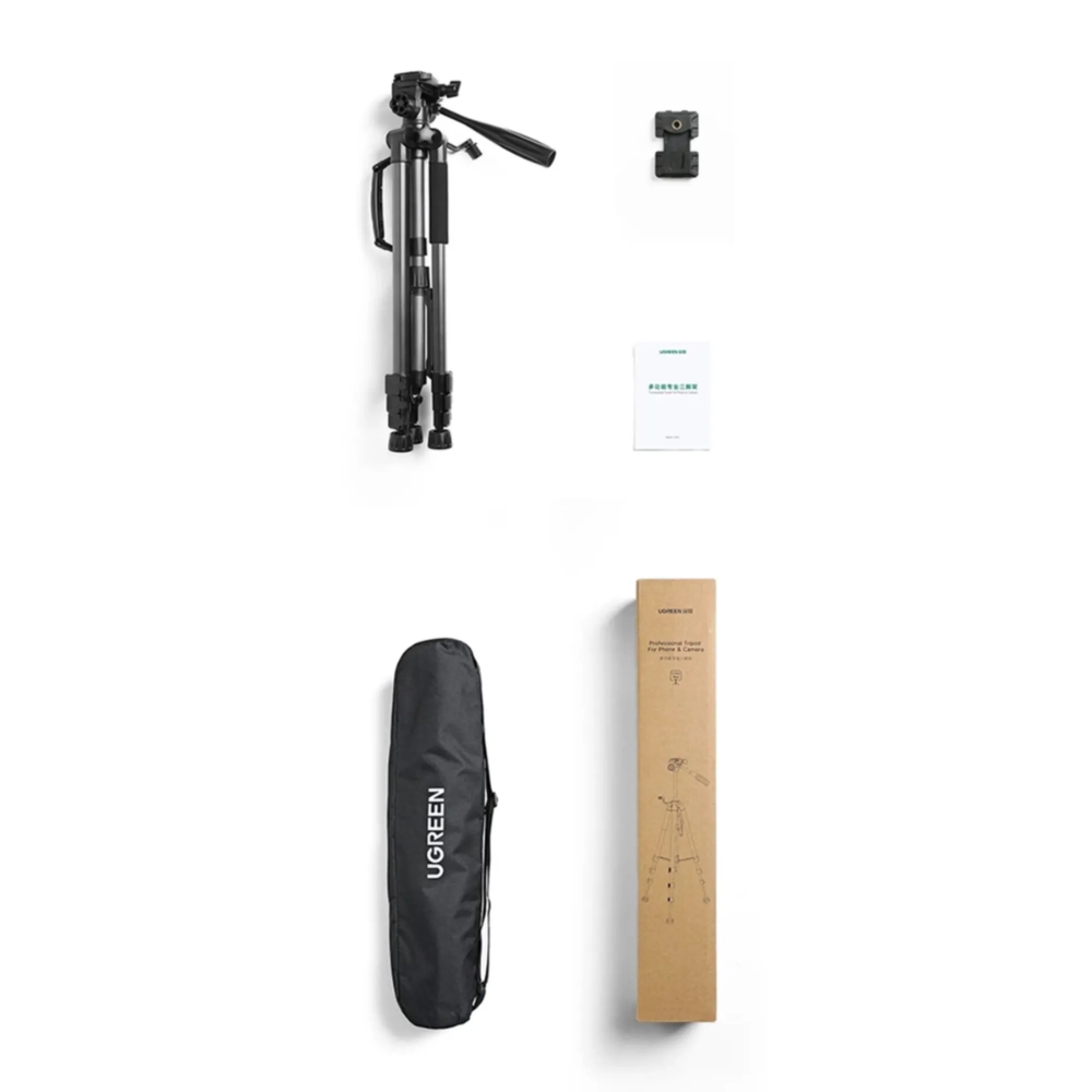 Tripode Ugreen Multi Dispositivos Altura de 53.5cm hasta 175cm Ligero y Portatil Incluye Bolsa de Viaje Tornillo de 1/4" Fuerte Estabilidad 15187