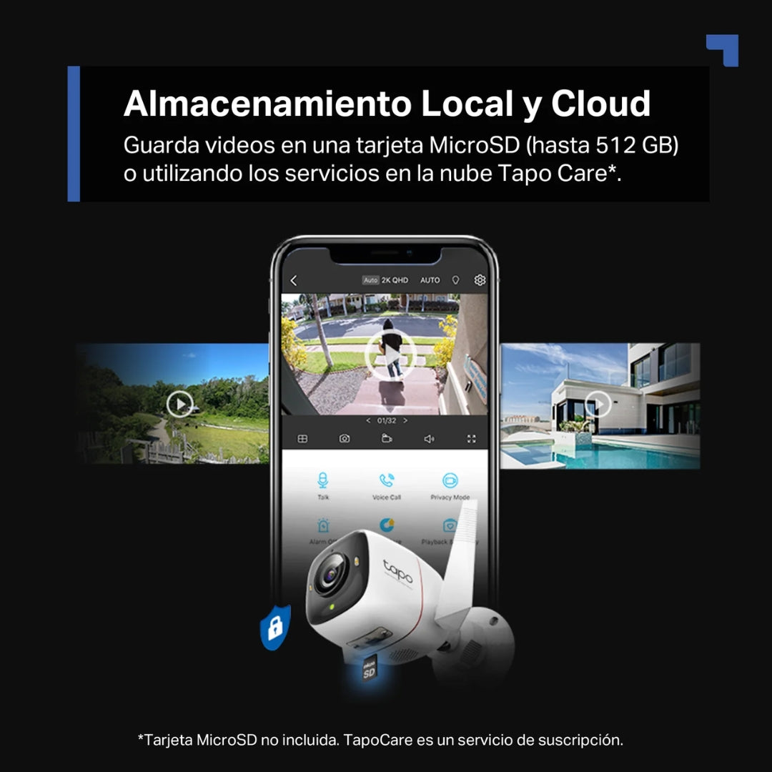 Camara para Exterior Tapo 2K QHD WiFi Deteccion de Vehiculo Mascota Vision Nocturna 30m Sensor de Movimiento Audio 2 Vias IP66 Tapo C325WB
