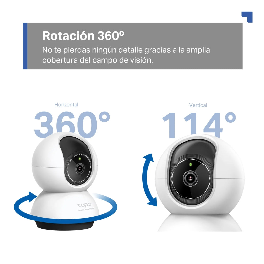 Camara Tapo 2K QHD WiFi Giro Horizontal 360grados 114 Vertical Deteccion Mascota y Llanto de Bebe con IA sensor movimiento audio de 2 vias Tapo C220