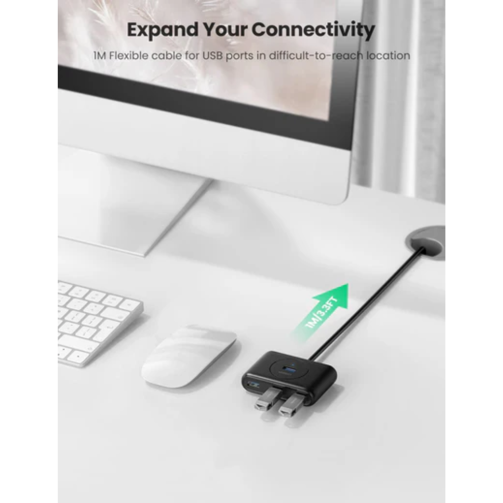 Hub USB-A 3.0 Ugreen de 4 Puertos hasta 5Gbps Cable de 1 metro de Longitud con Protecciones Electricas 20291