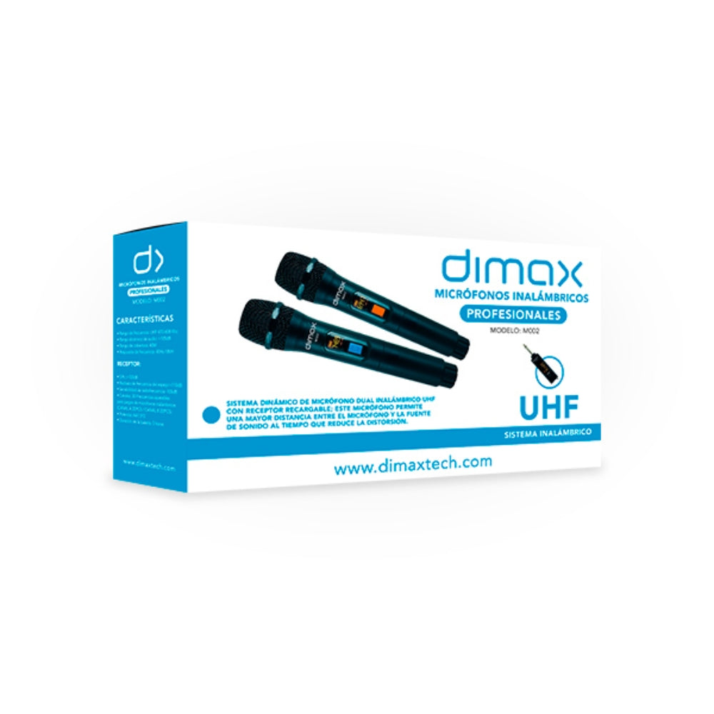 Microfono Dimax UHF Inalambrico 470 a 608MHz Alcance hasta 60 Metros Bateria hasta 5 Horas M002