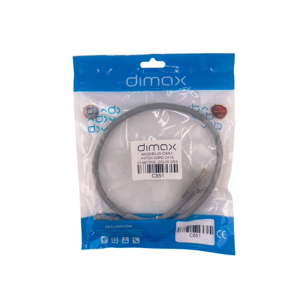Patch Cord Dimax Cat6 de 0.5 Metros color Gris C851