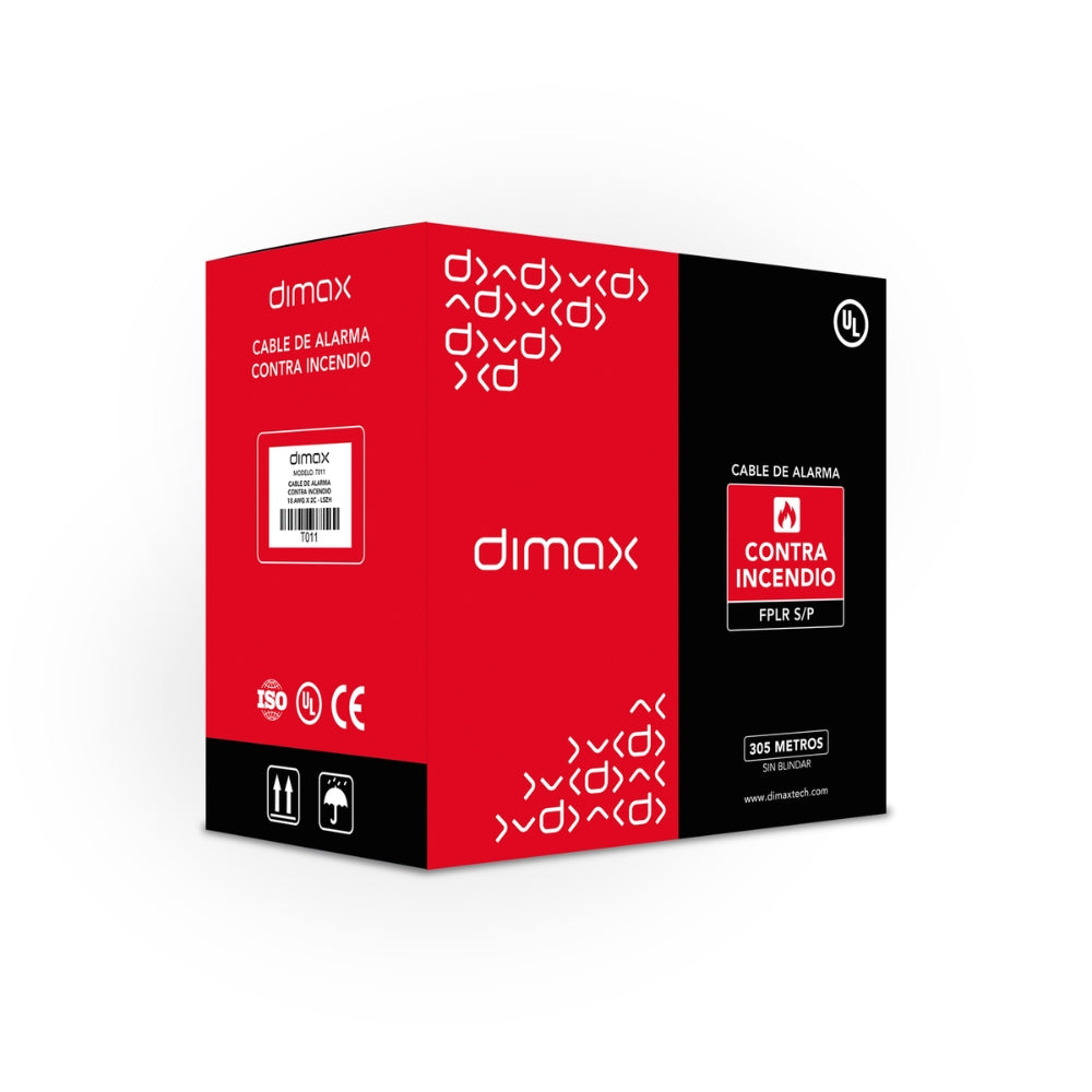 Cable Contra incendio Dimax 18AWGX2C-LSZH Rollo de 305metros color Rojo Certificacion UL T011