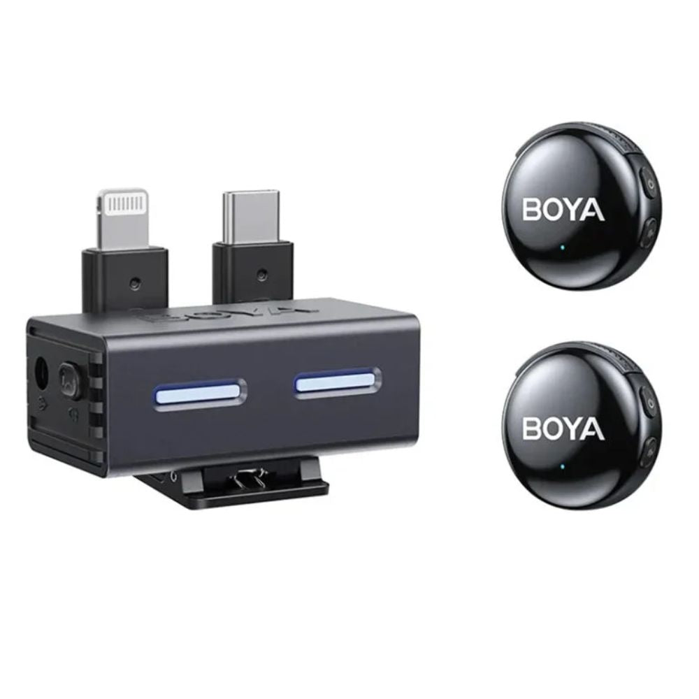 Microfono Inalambrico Boya 3en1 tipo Boton Conexion Lightning y USB-C Cancelacion de Ruido AI Bateria hasta 30 horas BOYALINK 3-01