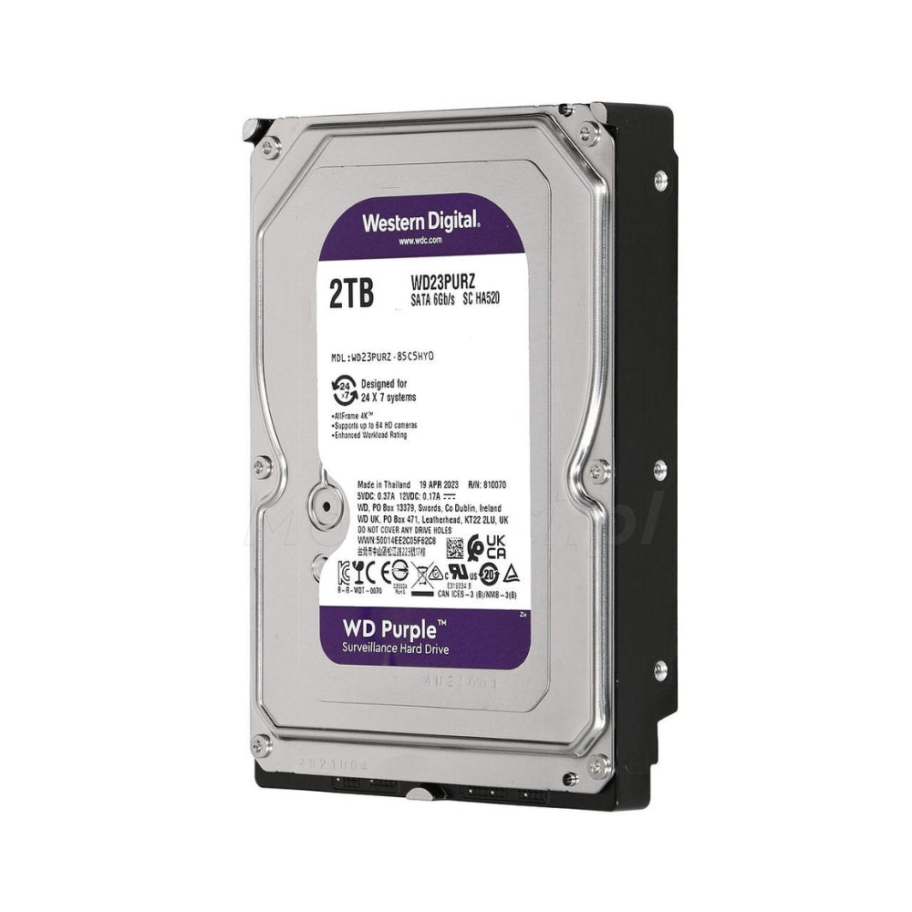 Disco Duro Western Digital Purpura 2TB 5400RPM Sata 6Gbps 3.5" Trabajo 24/7 para Video Vigilancia WD23PURZ