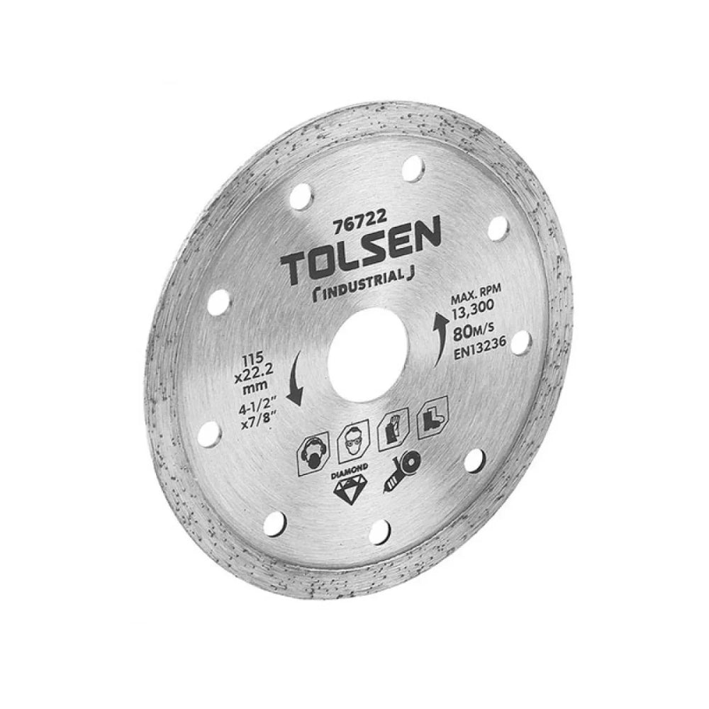 Disco de Corte Tolsen 4.5" 115x22.2 Diamantado Espesor de 7.5mm Maximo 13,300 RPM 76722